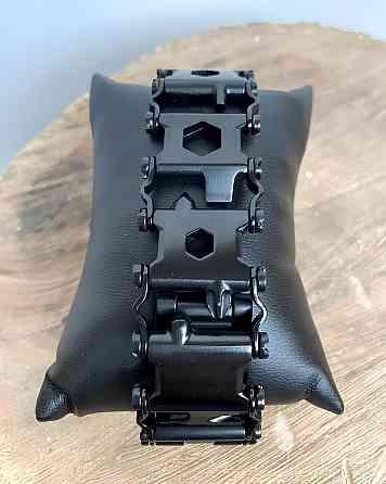 Чоловічий браслет-мультитул RESTEQ Tread Metric-Stainless — стильний металевий браслет 29 в 1, чорний колір Київ