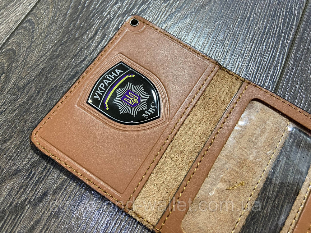 Шкіряна обкладинка на посвідчення "МВД" (Міністерство внутрішніх справ) із шевроном Київ - фото 8