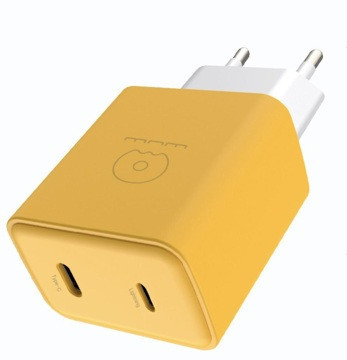 Сетевое зарядное устройство WUW-C189 PD 20W Charger USB C + USB C yellow white Одесса - изображение 1