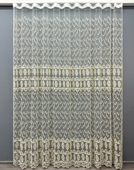 Тюль VR-Textil 1851т Фатин с вышивкой Корд и люрексом Молочный с золотистым 300х270 см (40-205) Киев - изображение 2