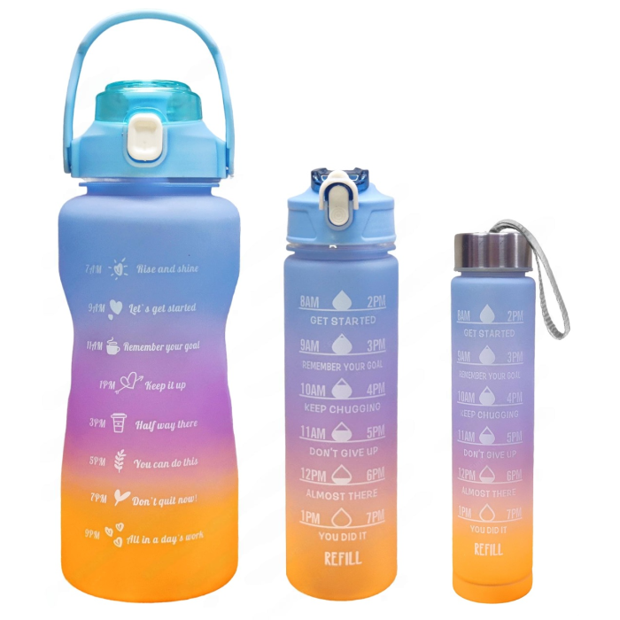 Набір спортивних пляшок 3 в 1 з маркерами часу та мотиваційними фразами, 2000/900/300 мл Одеса - фото 2