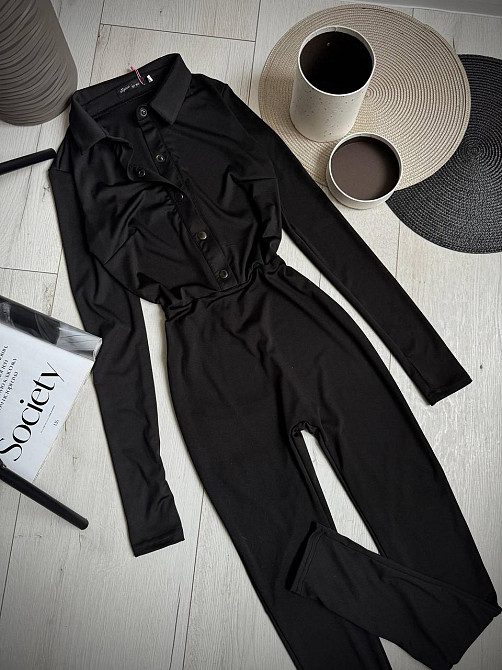 Жіночий стильний повсякденний еластичний комбінезон із якісного щільного мікродайвінгу Чорний, 44/46 Одеса - фото 1