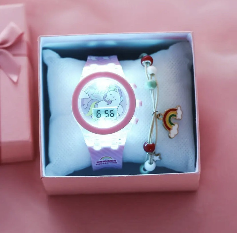 Подарочный набор для девочек часы Единорог с браслетом в подарочной коробочке розовый Киев - изображение 3