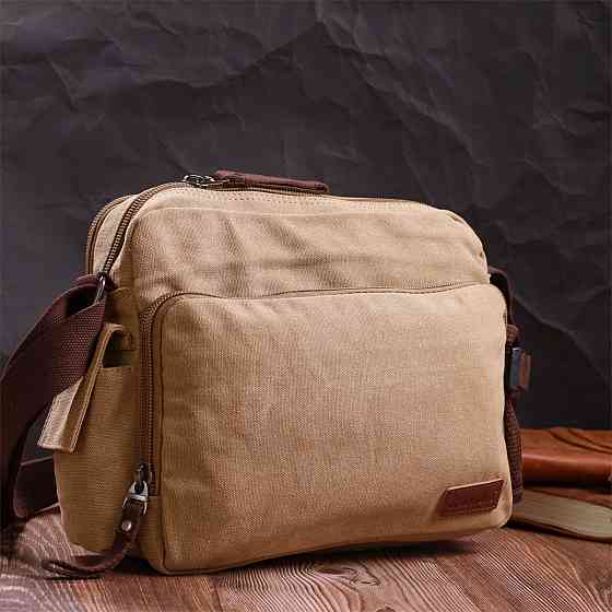 Функціональна чоловіча сумка месенджер із щільного текстилю Vintage 22206 Пісочний Київ