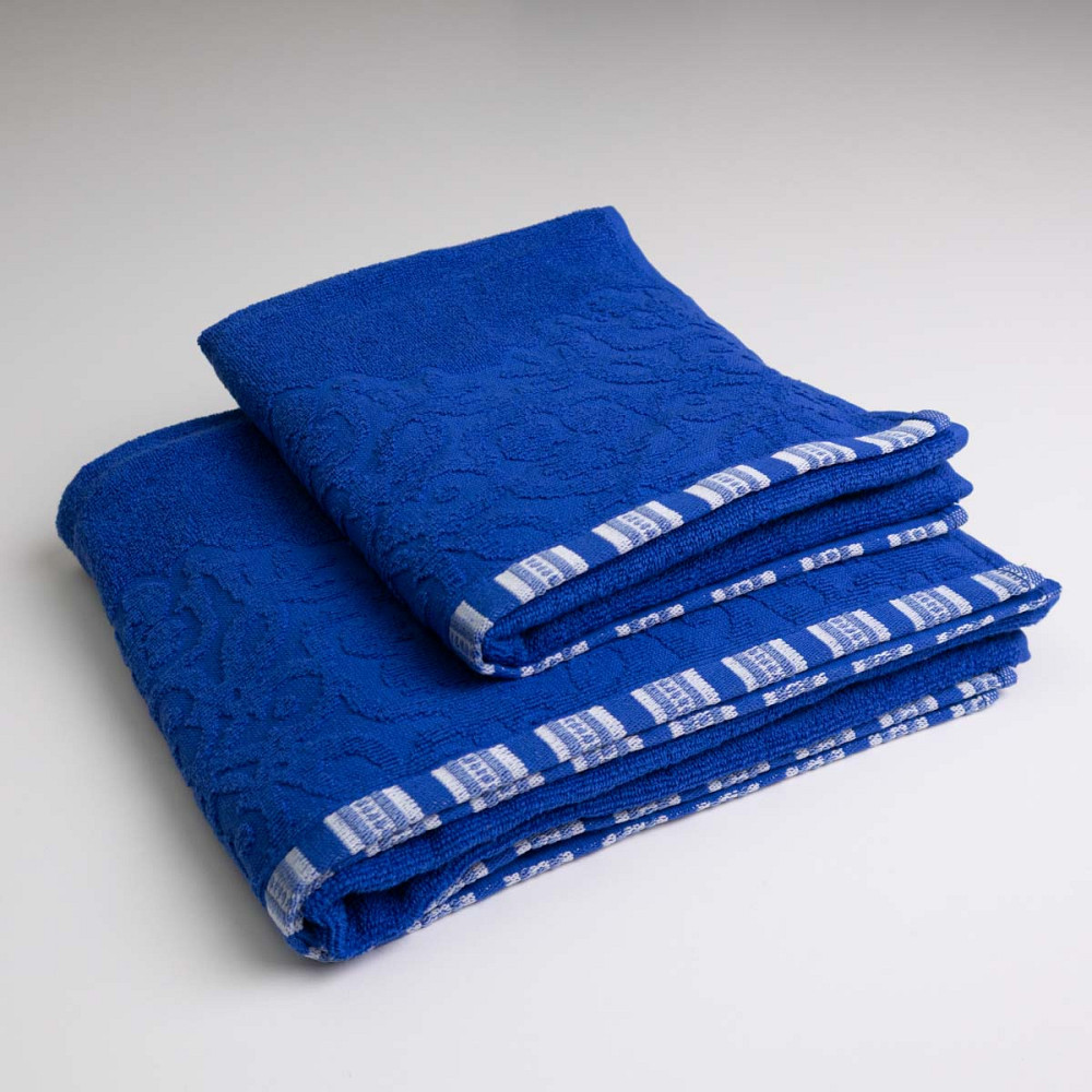 Набор махровых полотенец с орнаментом 2шт GM Textile 50х90см, 70х140см 400г/м2 (Синий) Сумы - изображение 1