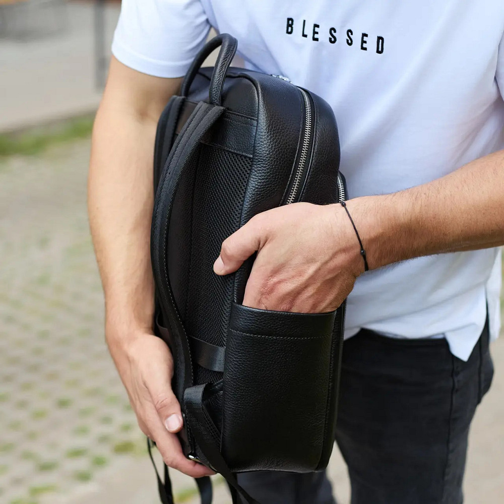 Повседневный мужской рюкзак из натуральной кожи брендовый черный современный портфель отличное качество Tiding Киев - изображение 5