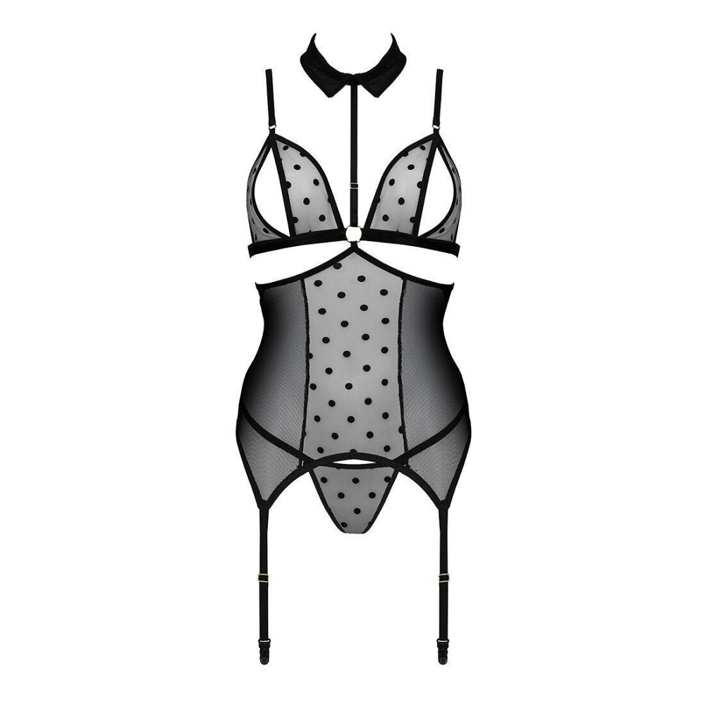 Корсет з відкритими грудьми Passion DOMINICA CORSET L/XL black, пажі для панчіх, стрінги Sex Aura Київ - фото 3
