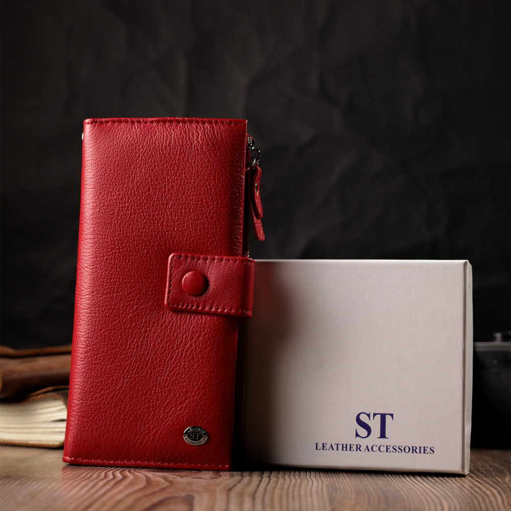 Женский вертикальный кошелек-клатч из натуральной кожи Красный (ST Leather) Киев - изображение 4