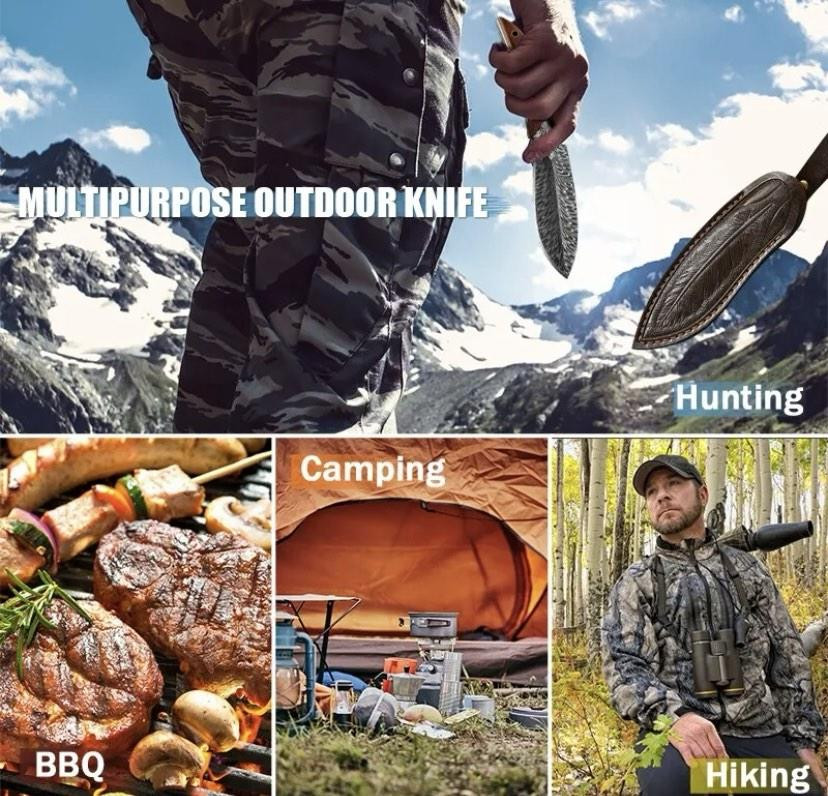 Походний ніж, ніж для полювання, рибацький ніж, ніж для кемпінга та природи, 20см, нержавіюча сталь, коричневий Київ - фото 7