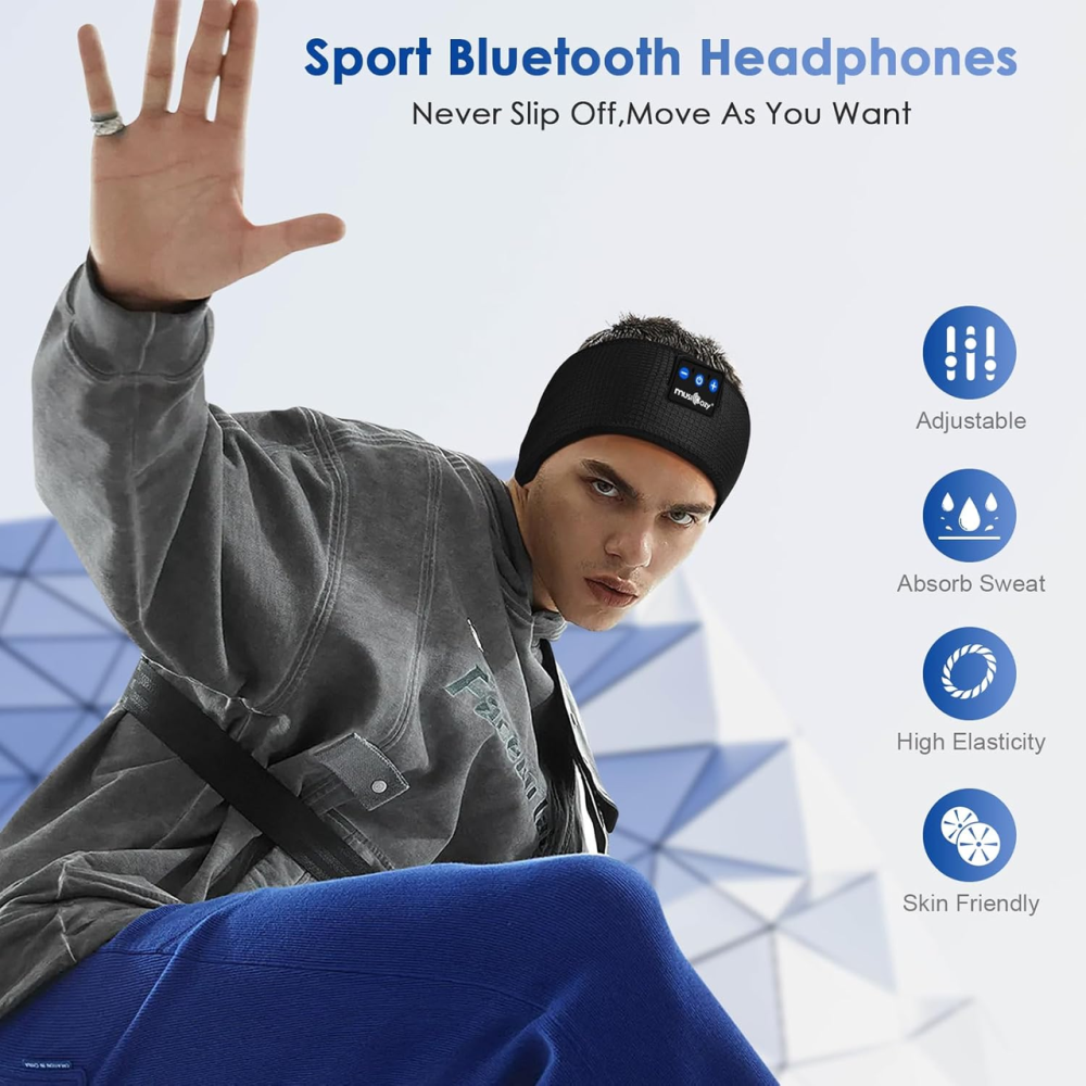 Bluetooth-наушники для сна MUSICOZY с повязкой, тонкие динамики, микрофон, до 16 часов, черные Киев - изображение 5