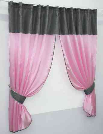Кухонні штори VR-Textil № 073к з ламбрекеном і підхватами рожевий із сірим 270х170 см (52-0289) Київ