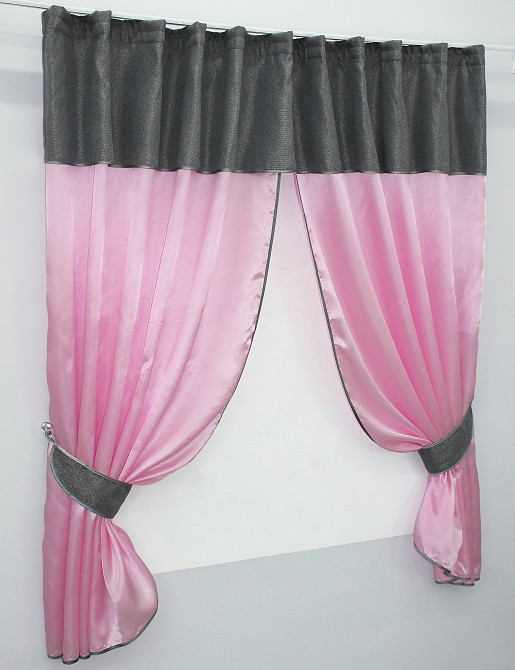 Кухонні штори VR-Textil № 073к з ламбрекеном і підхватами рожевий із сірим 270х170 см (52-0289) Київ - фото 2