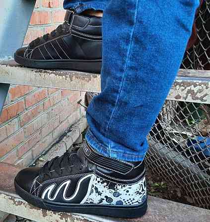 -Кроссовки Черные Высокие Мужские (размеры: 41,42,43,44,45) - 33-4 Днепр