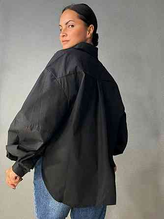 Сорочка жіноча Lan Lan 7503 оверсайз широка довга з пишним рукавом, чорний, one size Київ