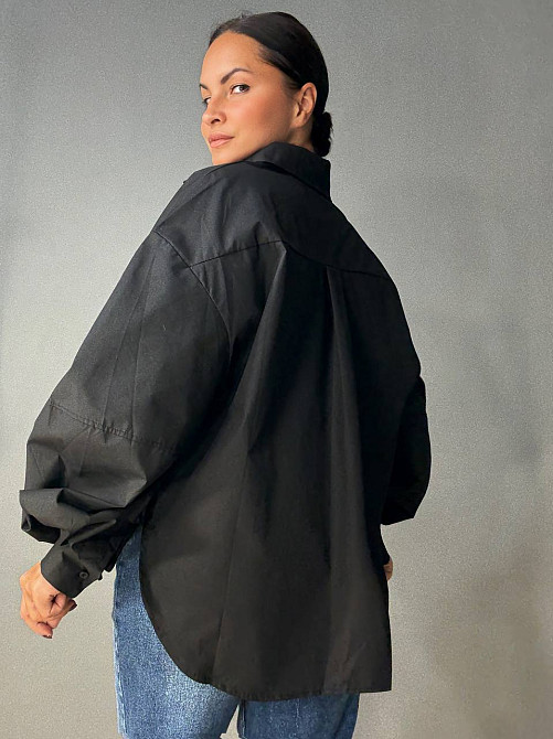 Сорочка жіноча Lan Lan 7503 оверсайз широка довга з пишним рукавом, чорний, one size Київ - фото 2