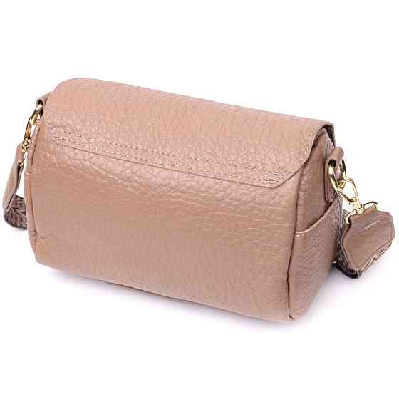 Модная кожаная женская сумка с оригинальной плечевой лямкой Бежевая (Vintage) Киев