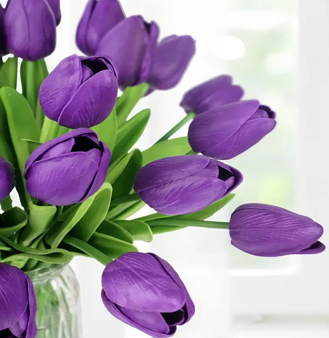Искусственные тюльпаны из латекса 5 штук 35 см фиолетовый Киев - изображение 4