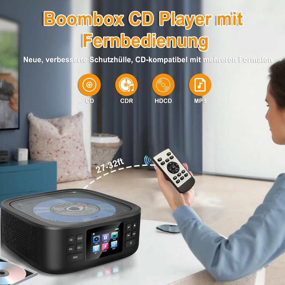 CD-плеєр портативний, програвач компакт-дисків з Bluetooth FM-радіо, стереодинаміками, пультом з акумулятором 3000 мАгод Київ - фото 2