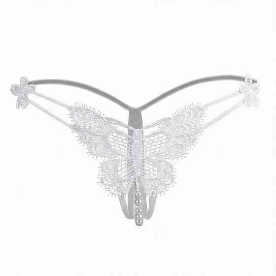 Трусики стрінги метелик мереживні з намистинами та доступом M/L білі Вінниця