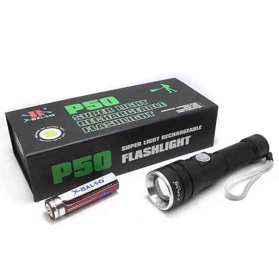 Ручной фонарь с 18650 аккумулятором BL-611-P50, Сильный фонарик, Фонарь для дома с зарядкой от розетки AE-82 Львов