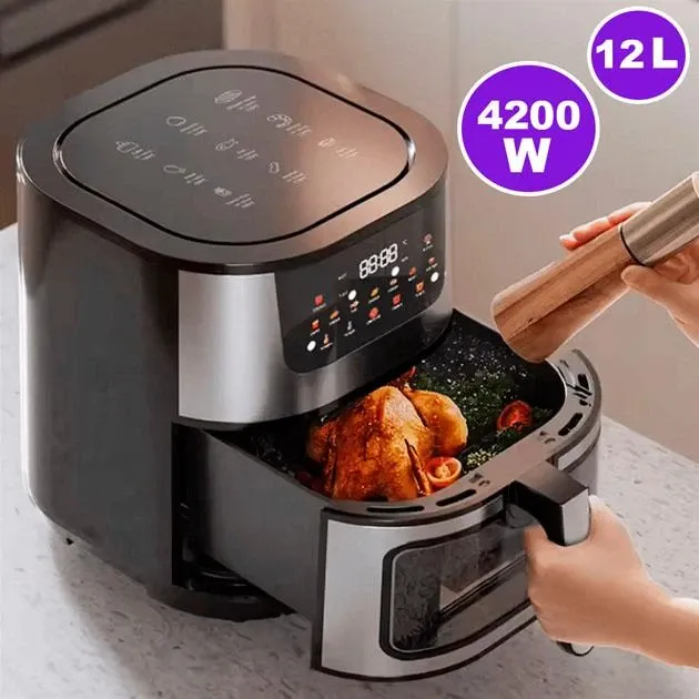 Воздушная безмасляная фритюрница, 4200ВТ, цифровой дисплей, 12.5 литров, таймер, сенсорное управление Одесса - изображение 1