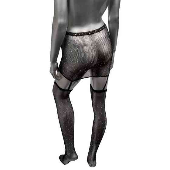 Пояс-спідниця із панчохами у сітку зі стразами Calexotics Garter Skirt Thigh Highs, чорний Sex Aura Київ