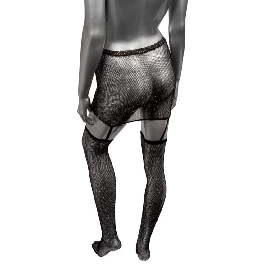 Пояс-спідниця із панчохами у сітку зі стразами Calexotics Garter Skirt Thigh Highs, чорний Sex Aura Київ - фото 3