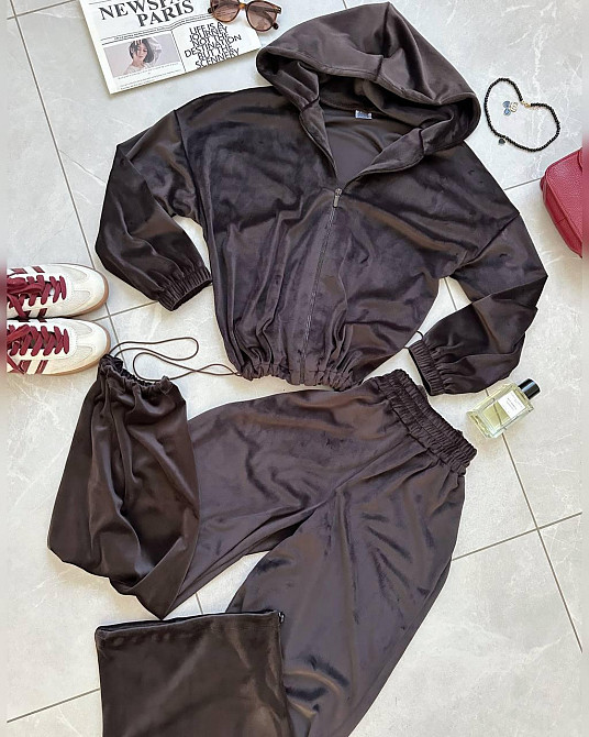 Женский теплый повседневный велюровый костюм, спорт велюр Шоколад, 42/46 Одесса - изображение 4