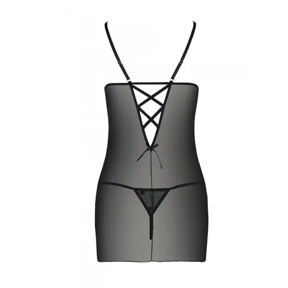 Сорочка з вирізами на грудях, стрінги Passion LOVELIA CHEMISE S/M, black Львів