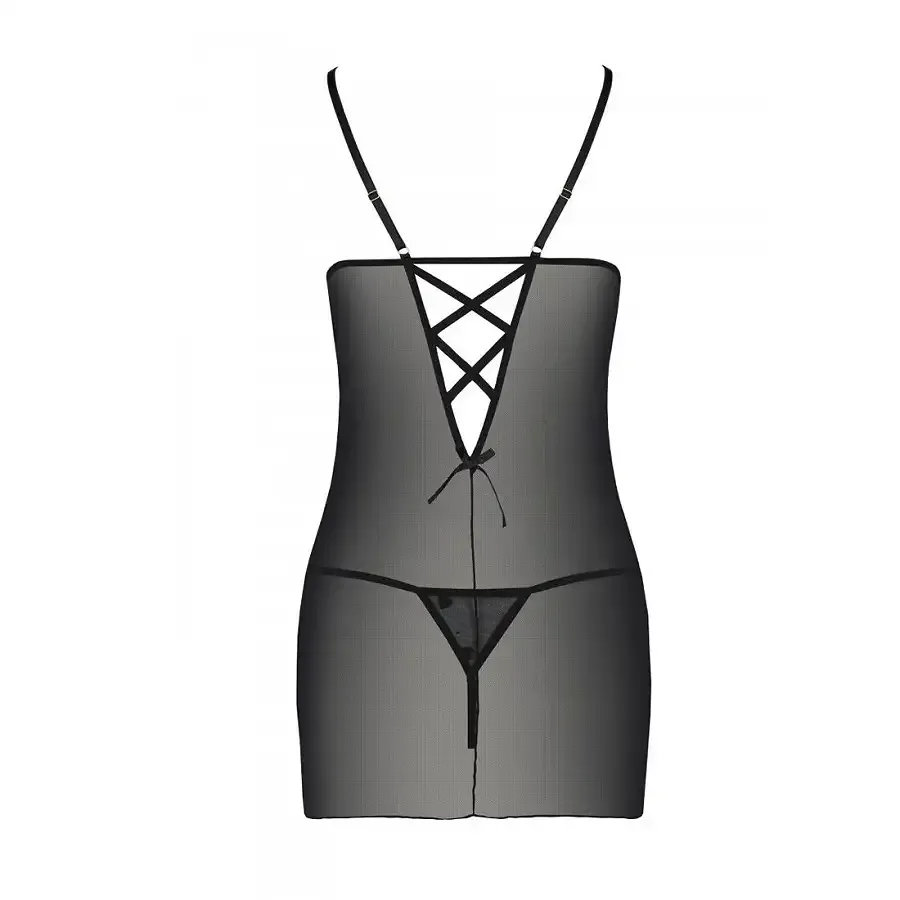 Сорочка з вирізами на грудях, стрінги Passion LOVELIA CHEMISE S/M, black Львів - фото 6
