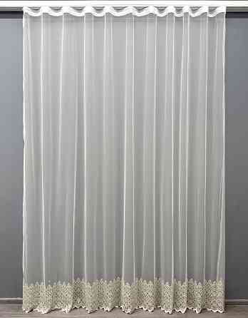 Тюль VR-Textil 1633т Грек-сетка с вышивкой и люрексом цвет Молочный с бежевым 300х270 см (42-0594) Киев