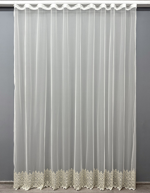 Тюль VR-Textil 1633т Грек-сітка з вишивкою та люрексом колір Молочний з бежевим 300х270 см (42-0594) Київ - фото 2