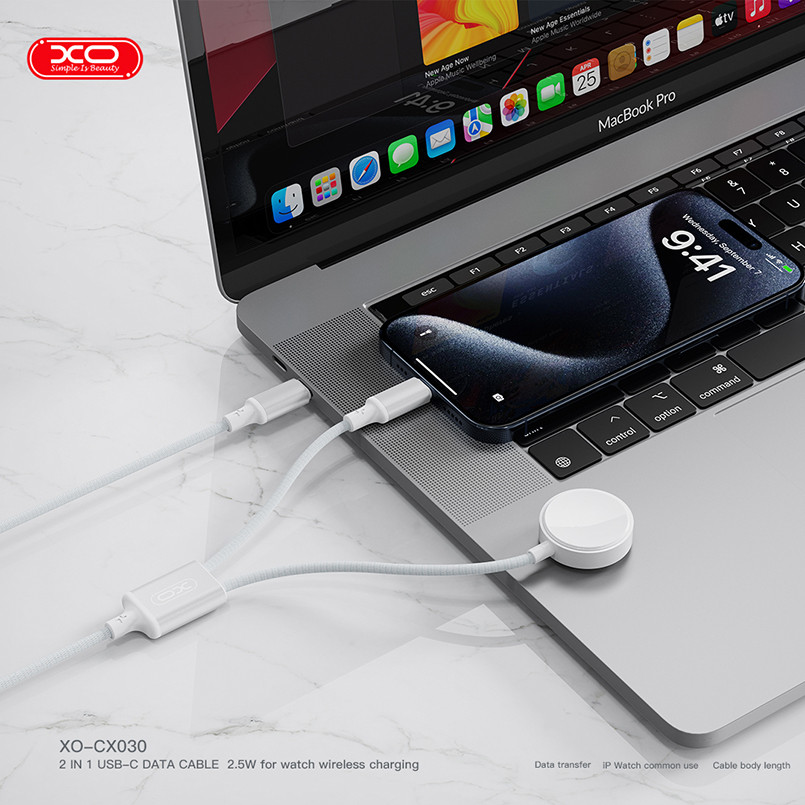 Бездротовий зарядний пристрій XO CX030 2в1 Type-c + Watch Charger білий Львів - фото 4