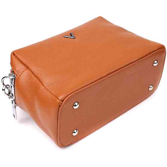 Стильна жіноча сумка з натуральної шкіри з подвійним внутрішнім простором Vintage 22921 Рудий Київ