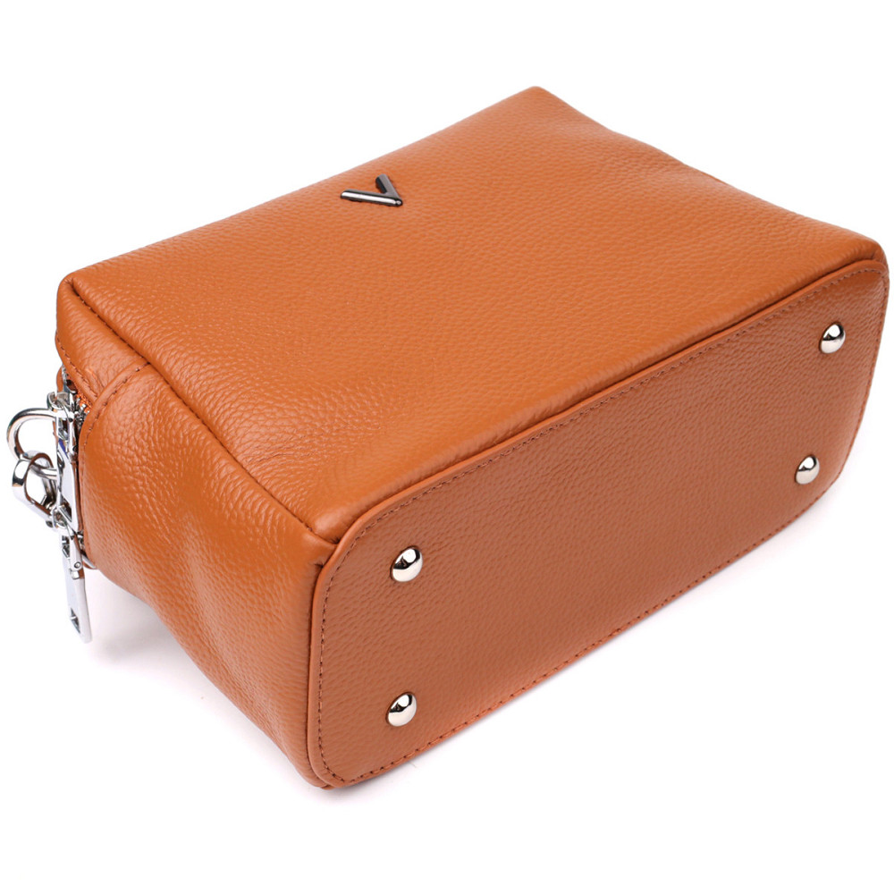 Стильна жіноча сумка з натуральної шкіри з подвійним внутрішнім простором Vintage 22921 Рудий Київ - фото 5