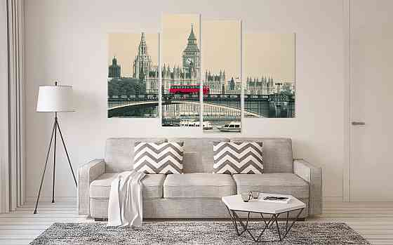Модульная картина в спальню, гостиную Лондон с красным Автобусом  Art-610_4 Київ