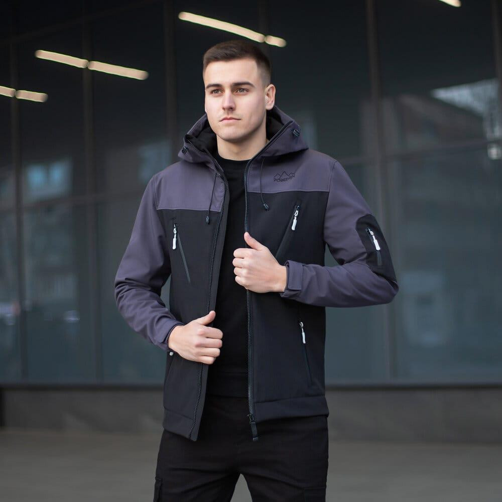 Куртка чоловіча демісезонна з капюшоном чорно-сіра Pobedov Korol' Lev Київ - фото 7