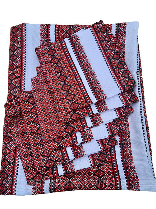 Червона скатертина з серветками машинна вишивка 230*140 Київ - фото 6