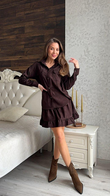 Женский базовый костюм двойка из микровельвета Шоколадный, 54/56 Одесса - изображение 3