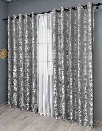 Комплект штор на люверсах VR-Textil Жакард Sultan YL № 1668ш Сірий 150х250 см 2 шт (37-0169) Київ