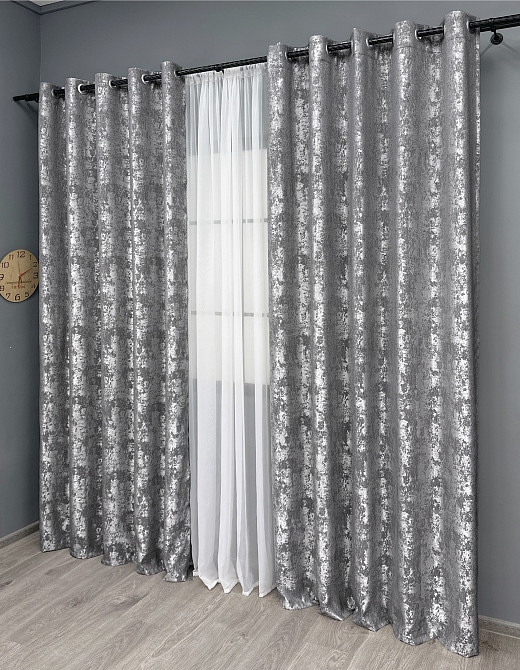 Комплект штор на люверсах VR-Textil Жакард Sultan YL № 1668ш Сірий 150х250 см 2 шт (37-0169) Київ - фото 4