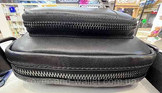 Маленькая мужская кожаная сумка через плечо черного цвета ST 3021 Киев