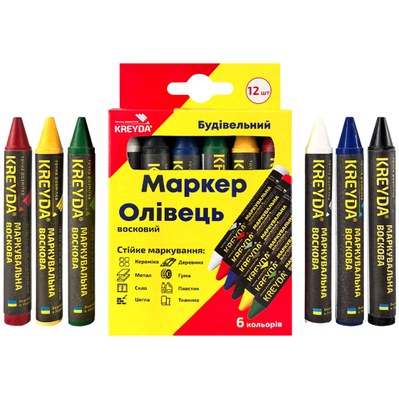 Крейда воскова для розмітки Різнобарвна, 6 кольорів Павлоград