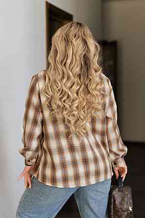 Жіноча сорочка в клітинку оверсайз "Wise" | Норма і батал Бежевий, 54-56 Київ