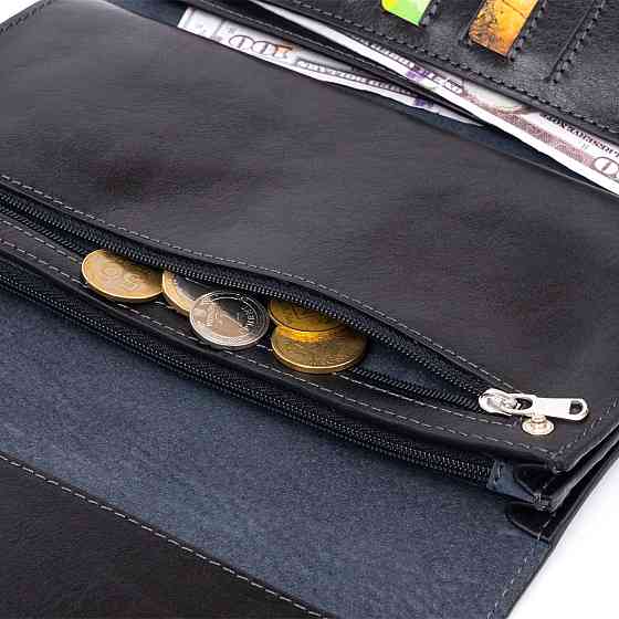 Горизонтальная барсетка-клатч мужская в гладкой коже GRANDE PELLE 11298 Черная Киев