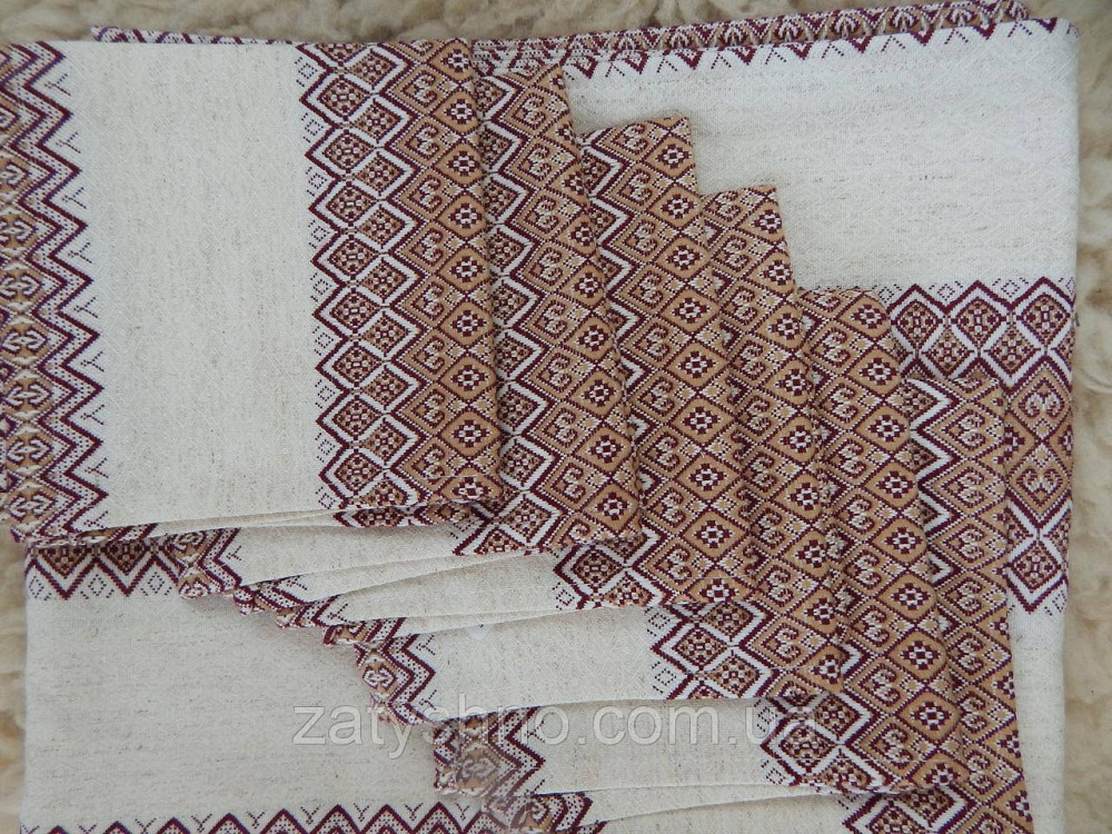 Нежная кофейная скатерть с салфетками вышитая Киев - изображение 2