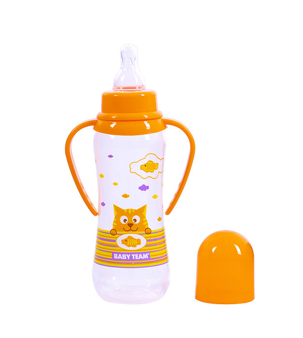 Пляшечка для годування з силіконовою соскою та ручками 0+ Baby team 250 мл Помаранчевий Кривий Ріг - фото 2