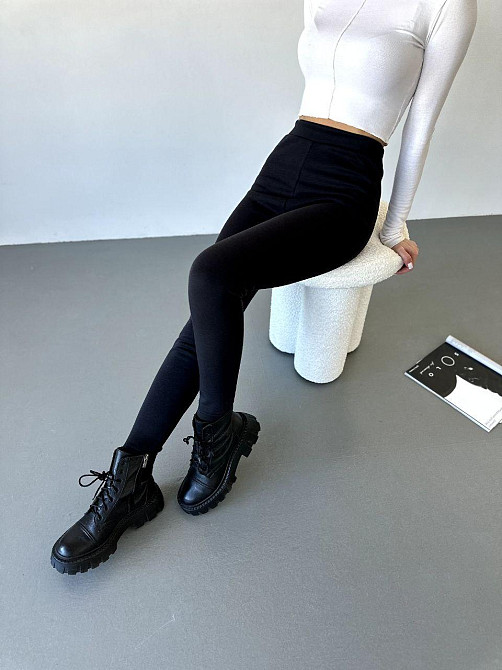 Жіночі повсякденні теплі лосини  з високою посадкою матовий трикотаж на щільному хутрі Одеса - фото 8