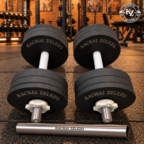 Гантелі набірні 2 по 22 кг з покриттям + Перехідник для штанги Kachai Zelezo Iron Pro Київ