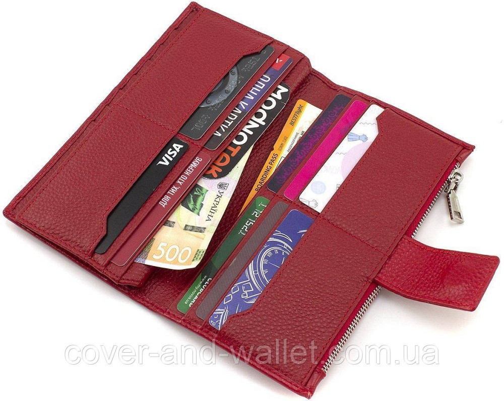 Червоний жіночий купюрник вертикального формату із натуральної шкіри на магнітах Marco Coverna Київ - фото 6